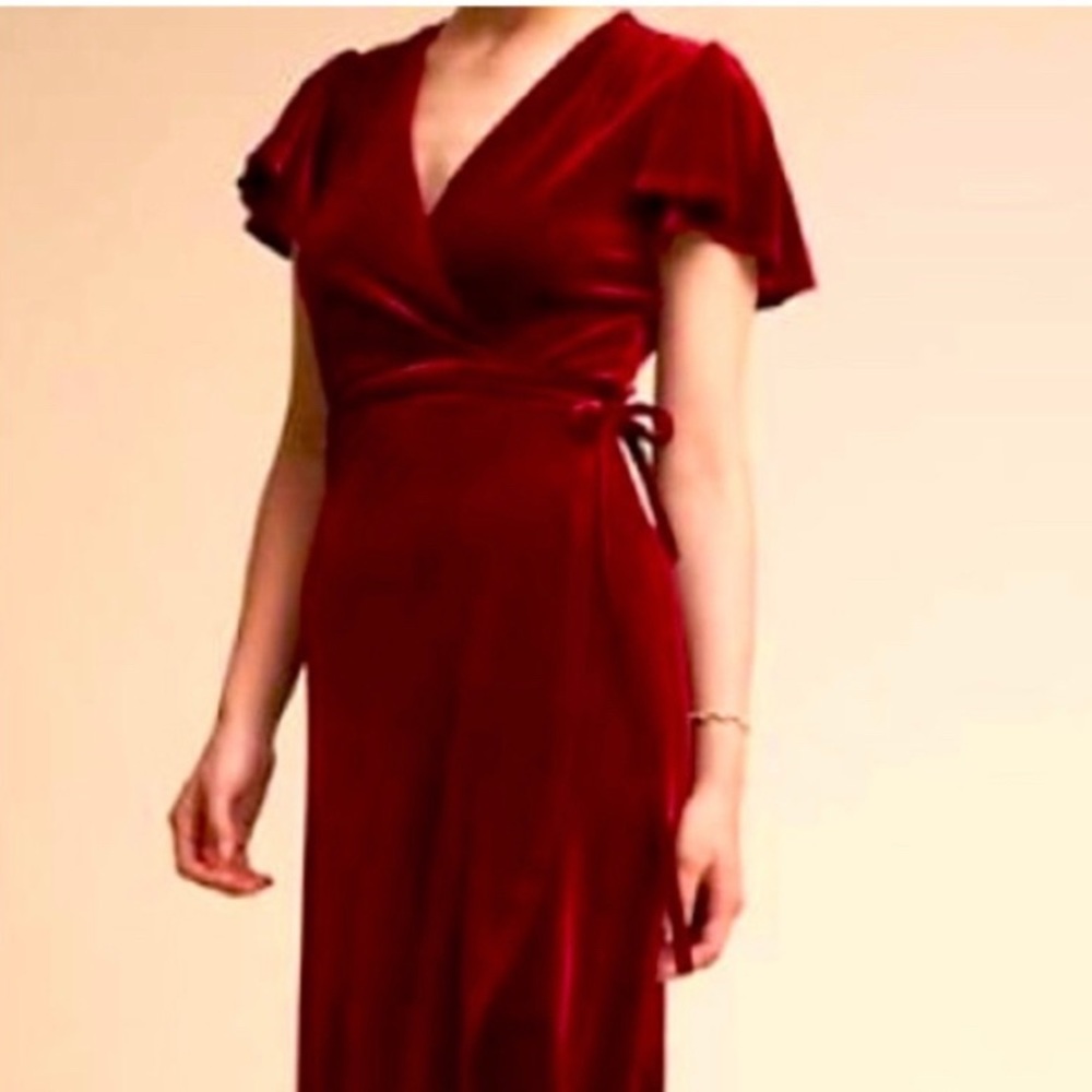 BHLDN Red Velvet Wrap Dress
